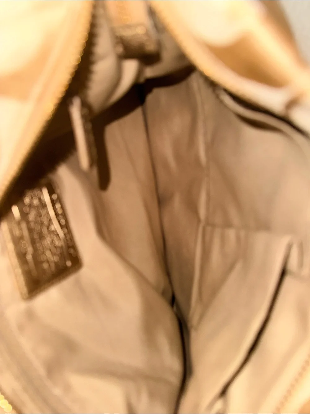 Coach Beige Signature Logo Shoulder Bag with Metallic Trim